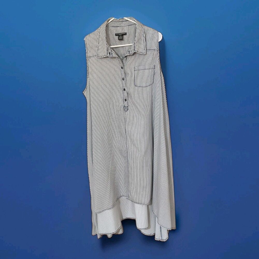 Chelsea & Theodore Womens 2X Plus Blue Stripe Tencel Dress High Low Hem